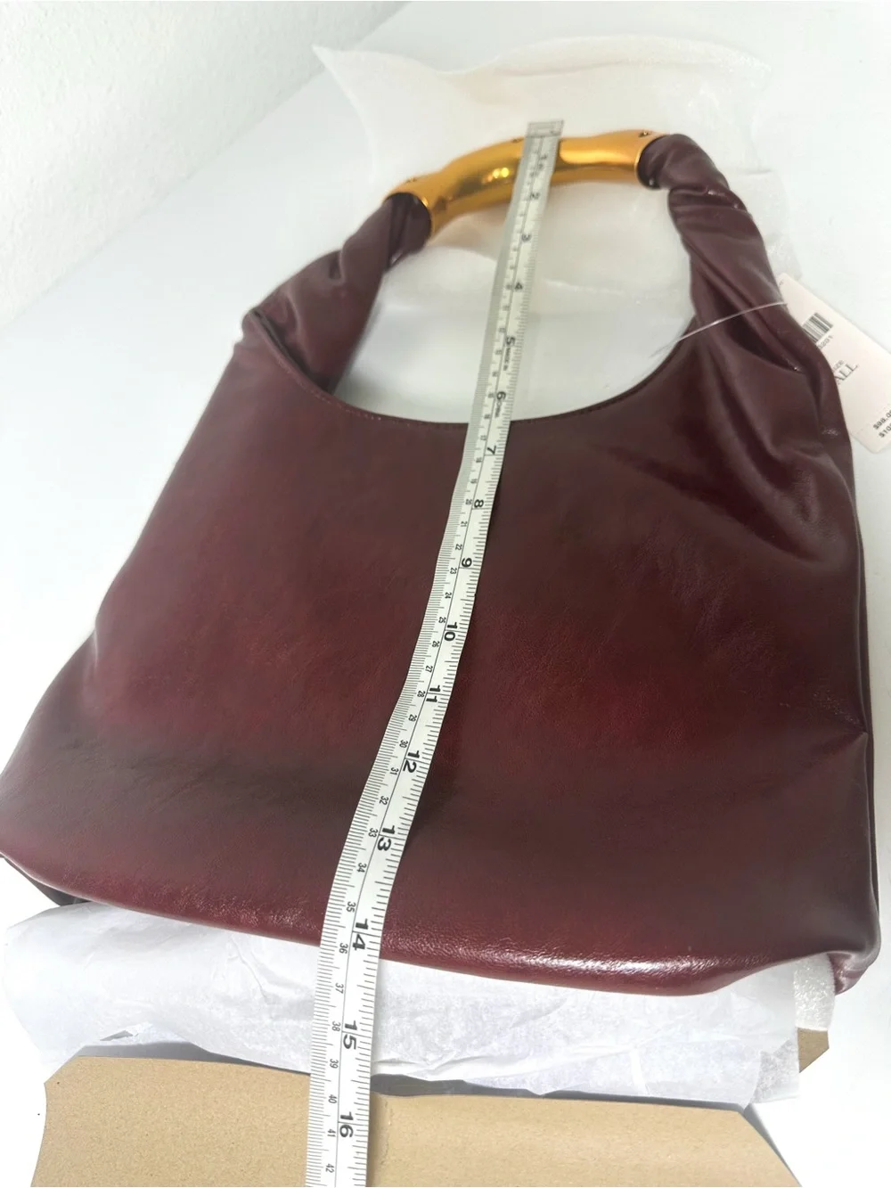Anthropologie Vegan Leather Gilded Shoulder Bag in Wine NWT